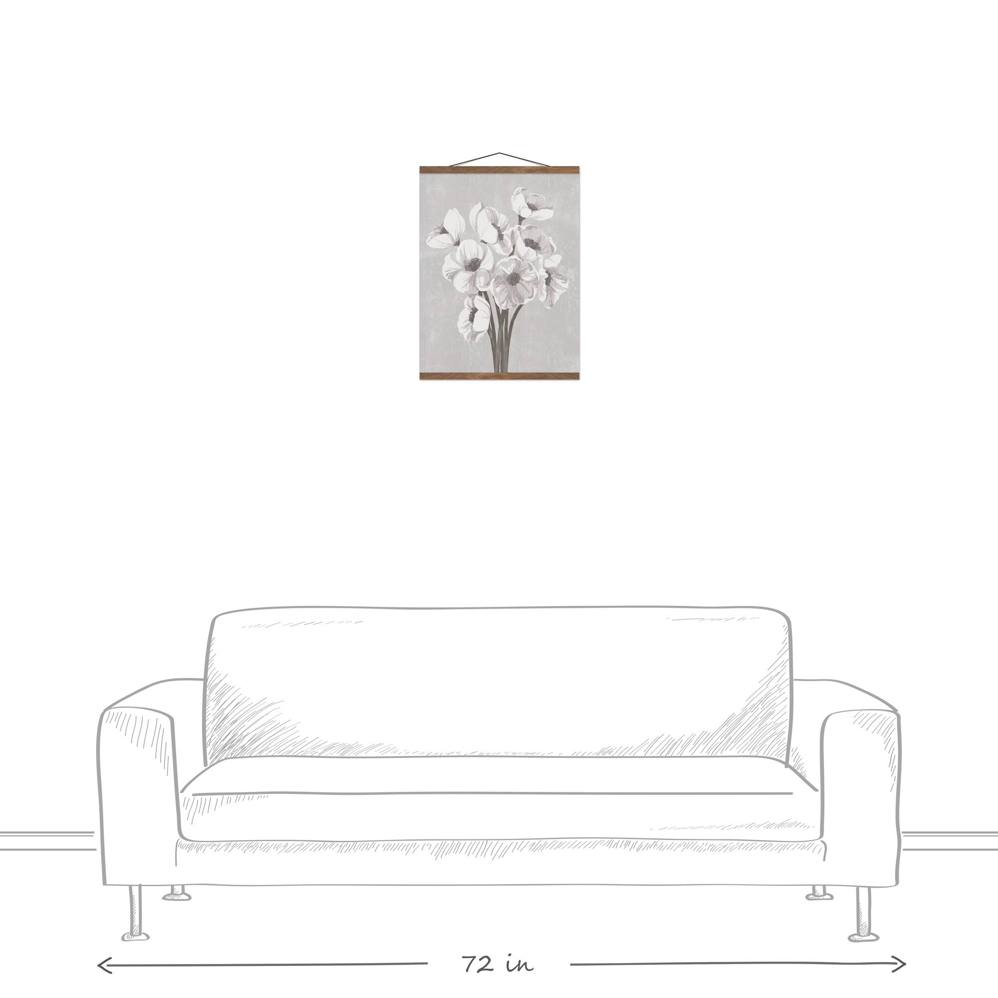 Soft Gray Poppies Teak Hanging Canvas